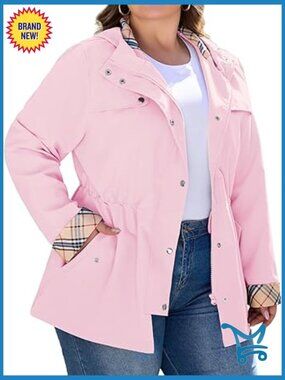 Plus Size Long Raincoat with Hood Waterproof Trench Coat